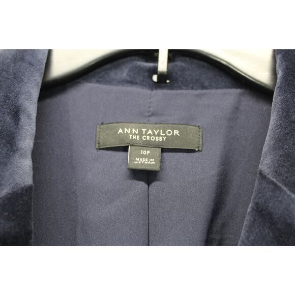 ANN TAYLOR THE CROSBY BLAZER VELOUR VELVET BLUE SIZE 10P PETITE - Picture 3 of 5